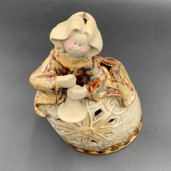 Winegar Art Pottery Angel Tea Light Playing Instrument NO Wings 9” - Picture 6 of 7